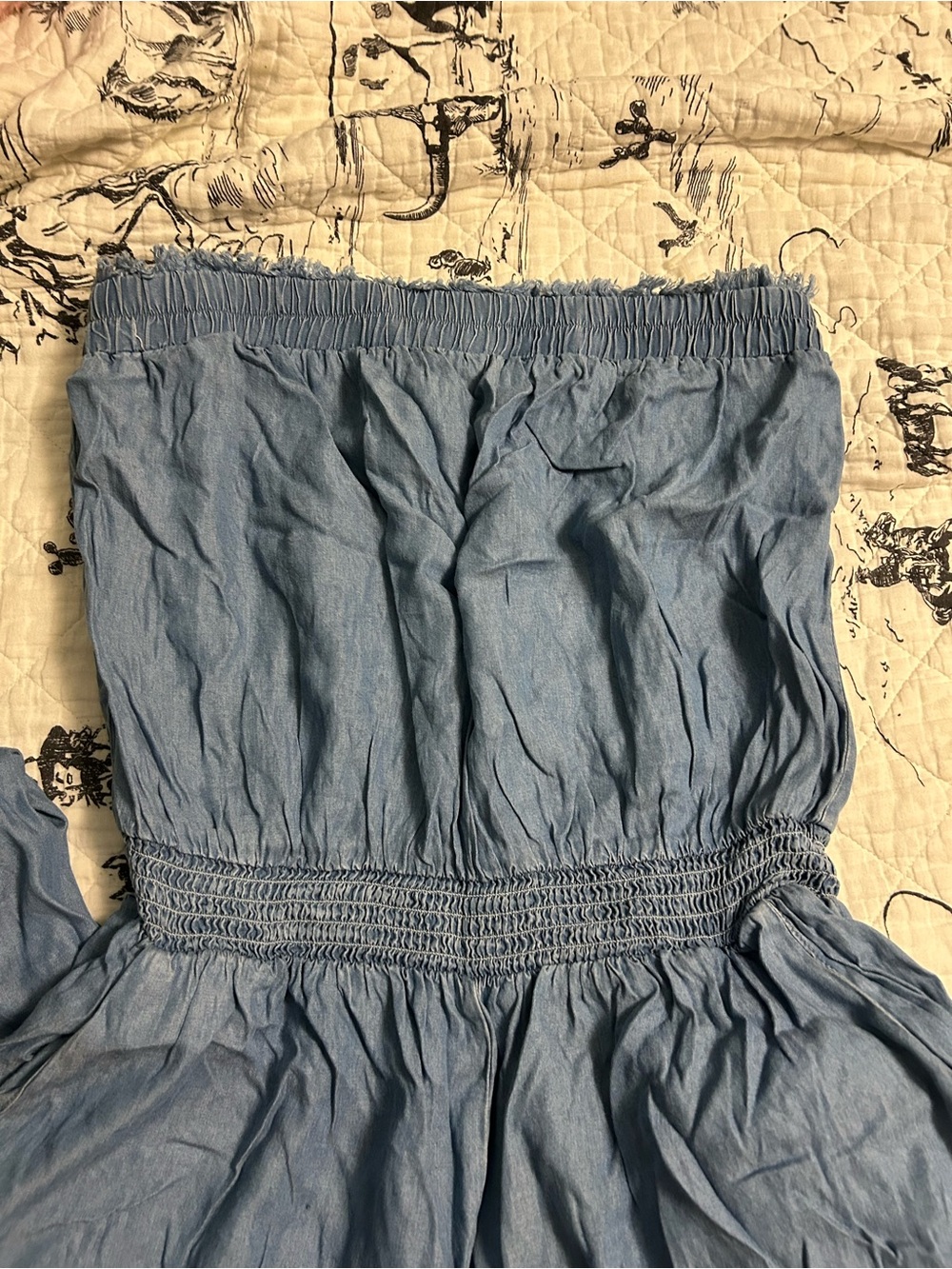Light denim Strapless Smocked Waist Jumpsuit